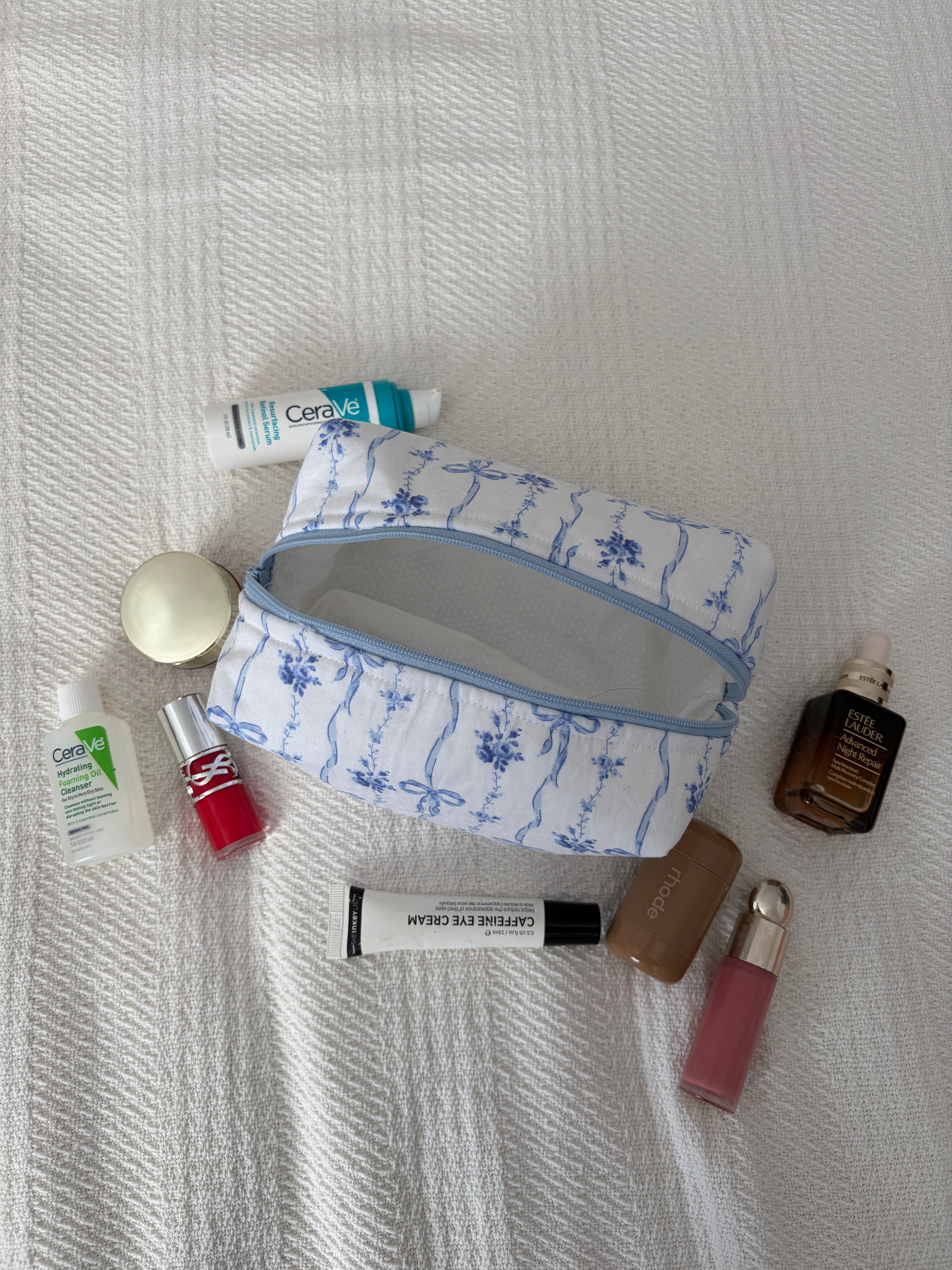 Baby Blue Bow Beauty Bag
