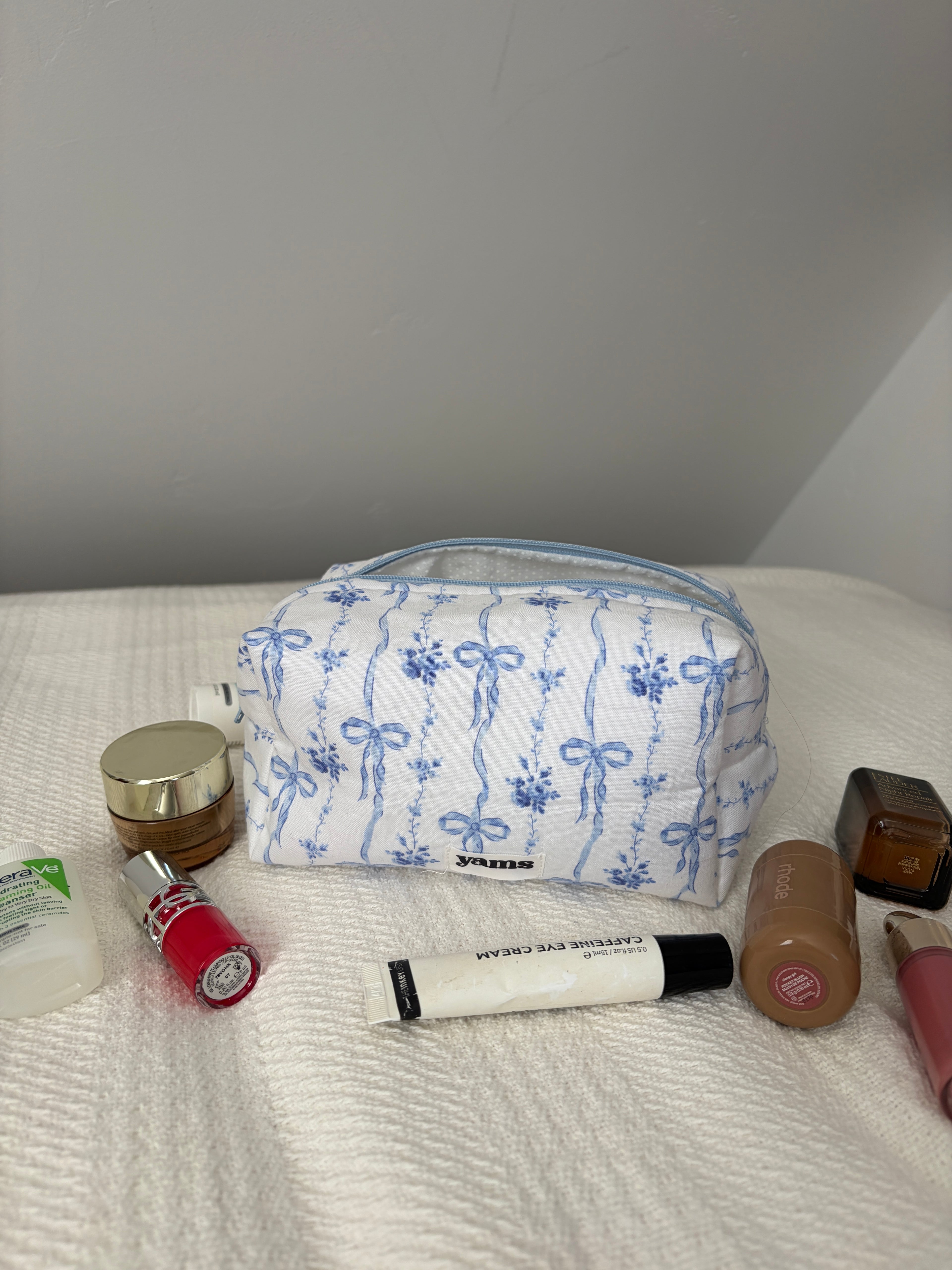 Baby Blue Bow Beauty Bag